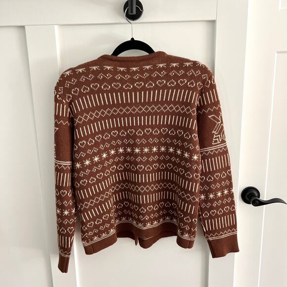 Vintage Demetre Pure Virgin Wool Brown Heart Stitch Cardigan Sweater Size Large - Picture 4 of 8